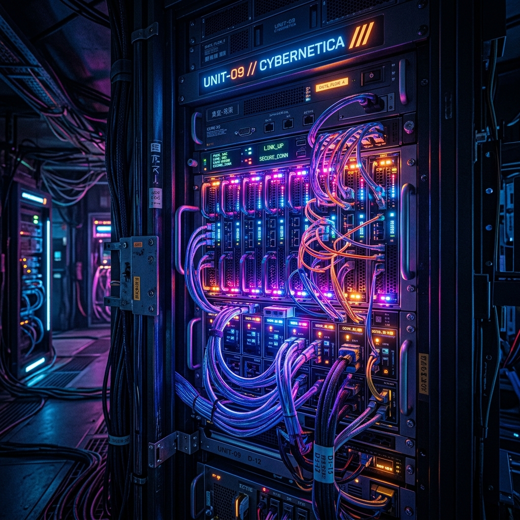 Illustrated server racks representing digital infrastructure